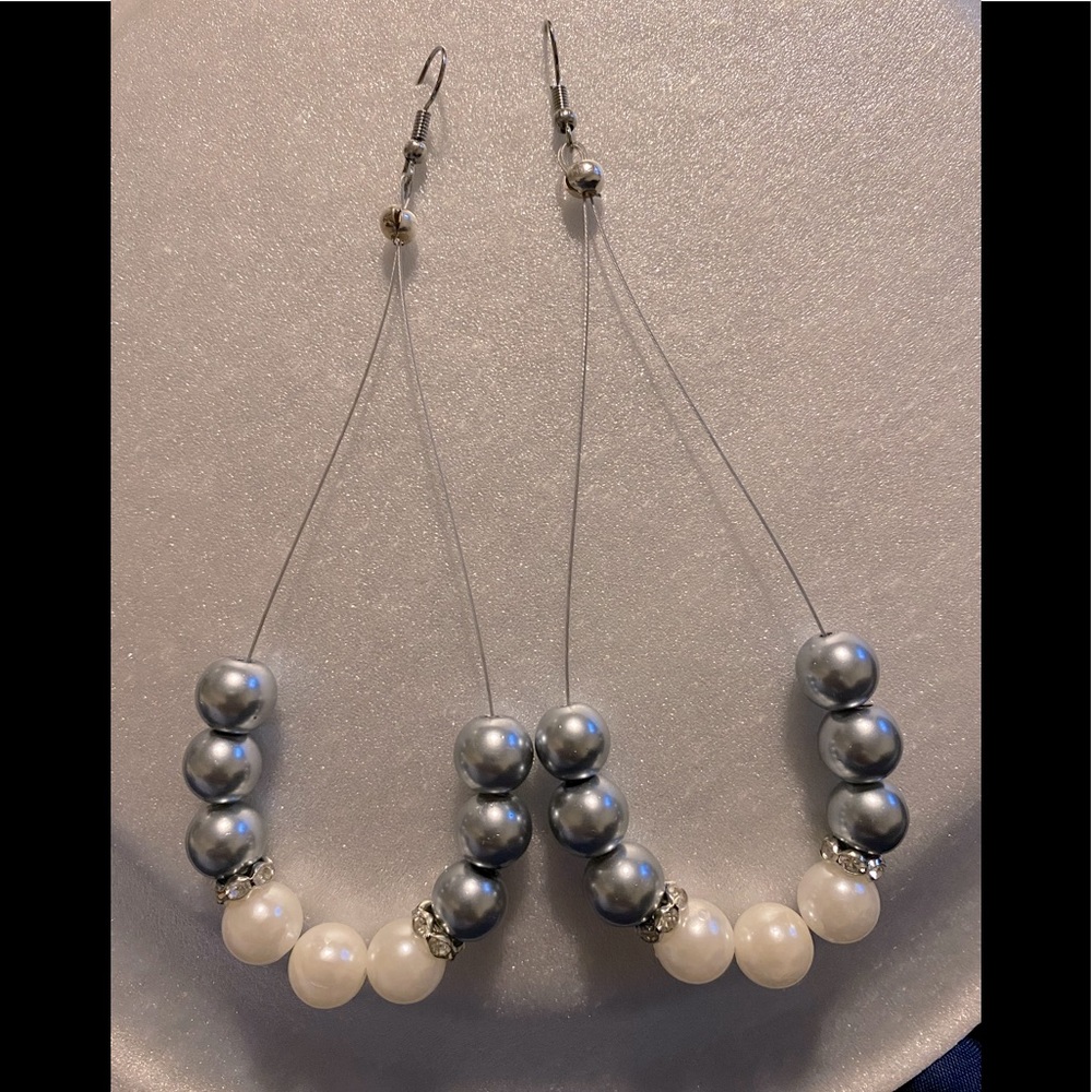 Beaded silver and gray earrings